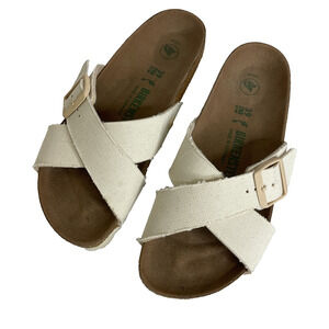 Women's 39 Narrow Birkenstock Siena Vegan White Criss Cross Sandals Slip On